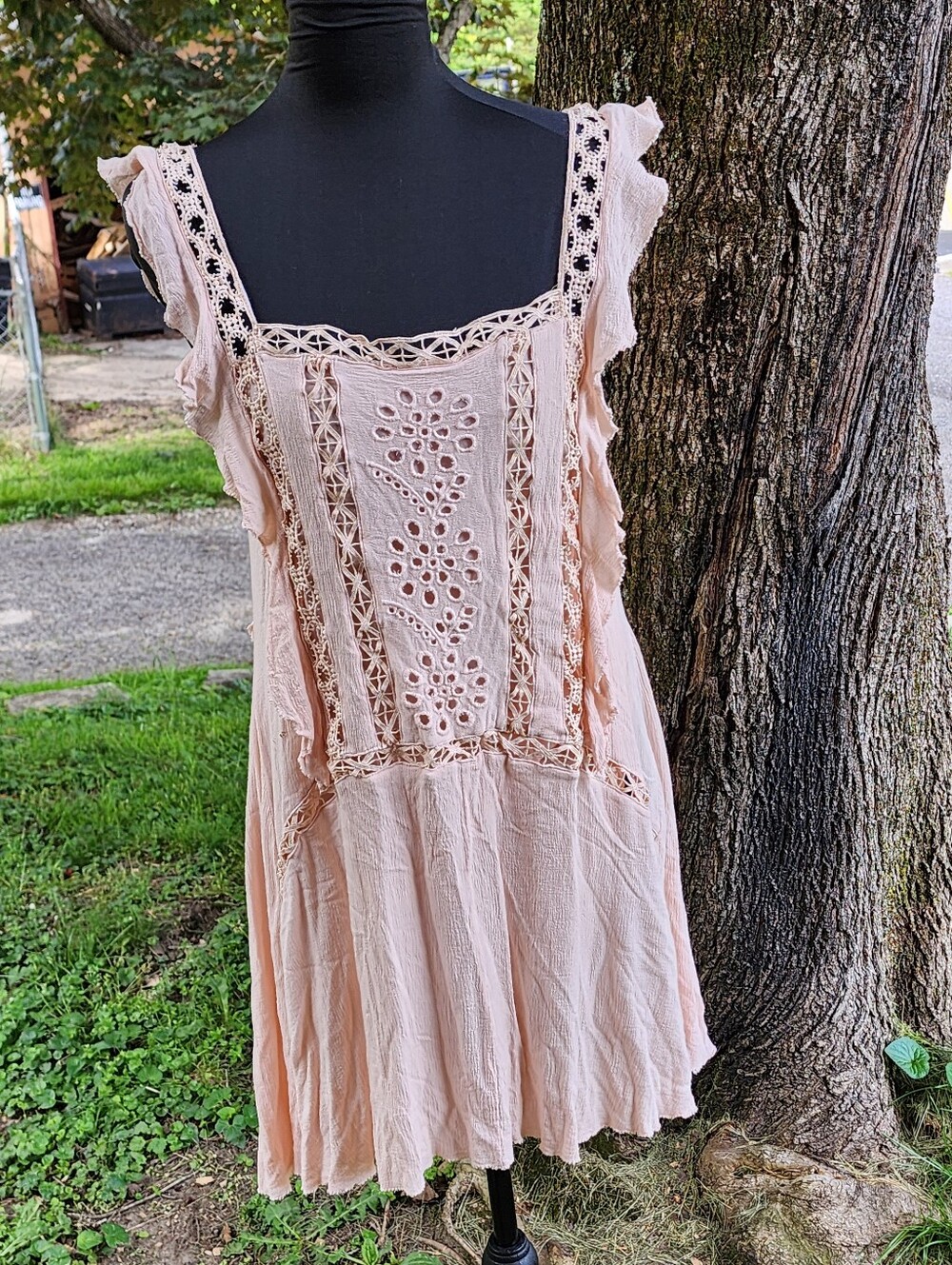Wishlist Boho Lace Tunic Dress Pink Cottagecore Festival Top